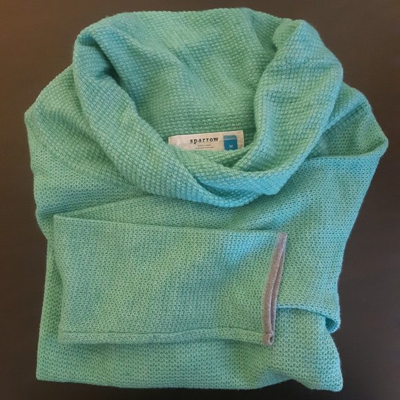 Anthropologie Drawstring Waffle Cowlneck Top by Sparrow Color Mint Medium - Picture 3 of 10